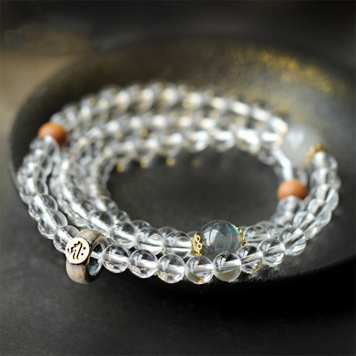 Buddha Stones 925 Sterling Silber Chinesisches Sternzeichen Natal Buddha Weiß Kristall Meditation Dreifach gewickeltes Armband - image 7
