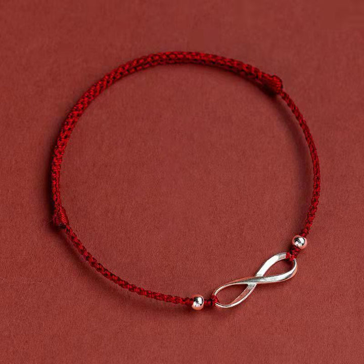 Buddha Stones 925 Sterling Silber Endless Knot Protection Luck Red String Armband Fußkettchen - Dunkelrot - Fußkettchen (Fußkettchenumfang 20-25 cm) - image 18