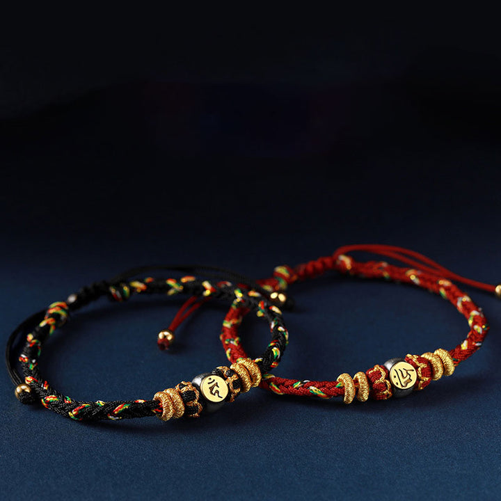 Buddha Stones Chinesisches Sternzeichen Natal Buddha Silber Glück geflochtenes Armband - image 0