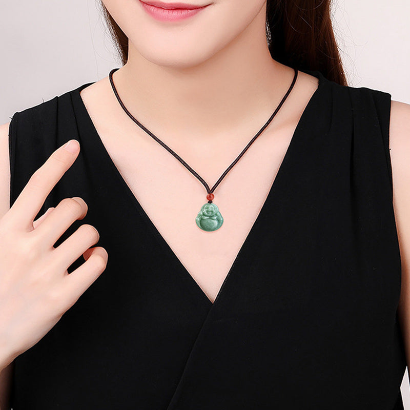 Buddha Stones Lachender Buddha Cyan Jade Success Halskette String Anhänger - image 3