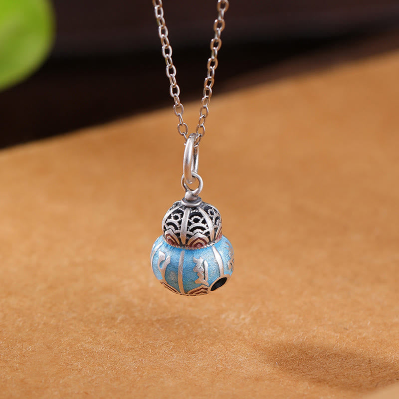 Buddha Stones 999 Sterling Silber Om Mani Padme Hum graviertes Kürbis-Design Weisheit Halskettenanhänger - image 2