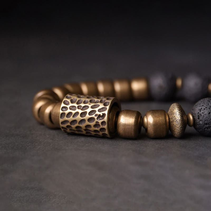 Buddha Stones ​​Lavastein Regenbogen-Obsidian Messing Unterstützungs-Heilarmband - image 3