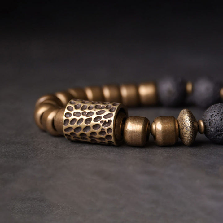 Buddha Stones ​​Lavastein Regenbogen-Obsidian Messing Unterstützungs-Heilarmband - image 3