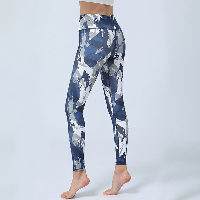 Buddha-Steine, Blumen, Blätter-Druck, Sport, Fitness, Yoga, hohe Taille, Leggings für Damen