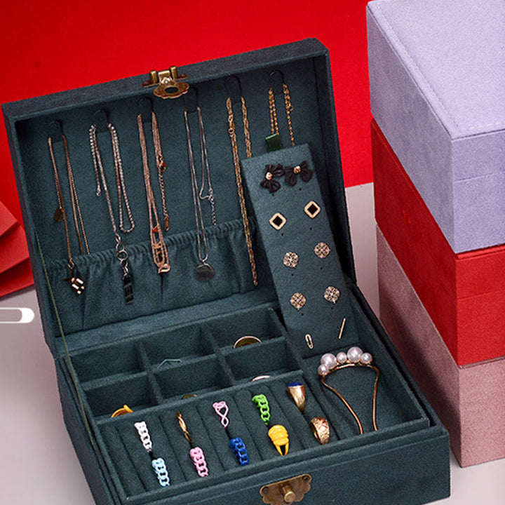 Buddha Stones, schlichtes Design, Schmuckkästchen, Organizer, zweilagige Schmuck-Aufbewahrungsbox, Flanell-Box mit Schloss - image 4