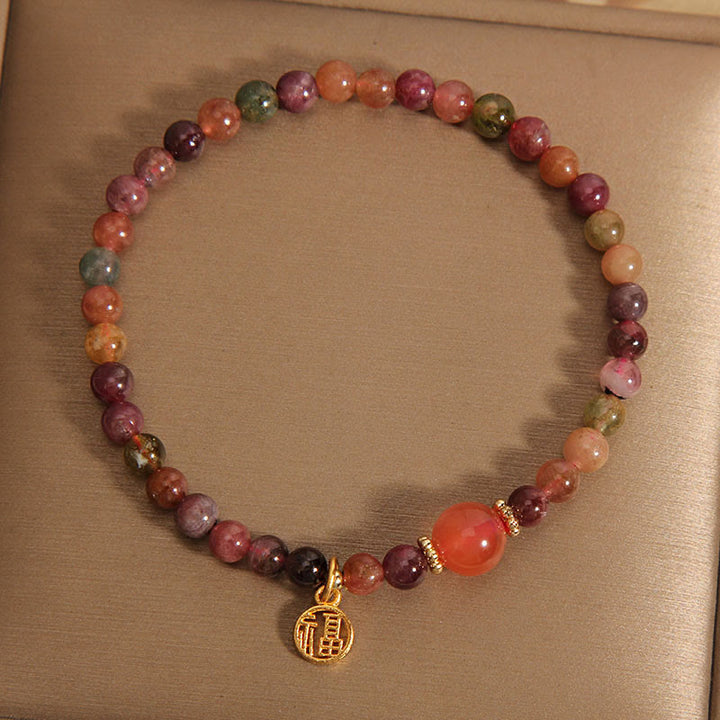 Buddha Steine Natürliche Bunte Turmalin Fu Charakter Liebe Armband