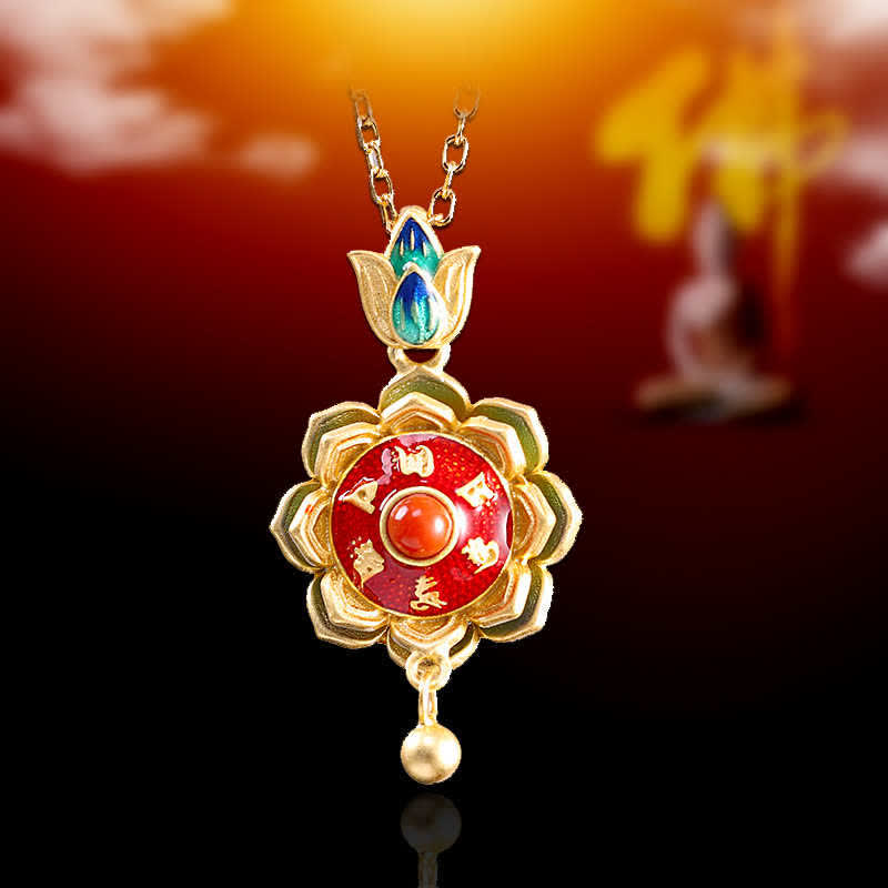 925 Sterling Silber Tibet Lotus Gebetsmühle Roter Achat Erleuchtung Halskette Anhänger - image 2