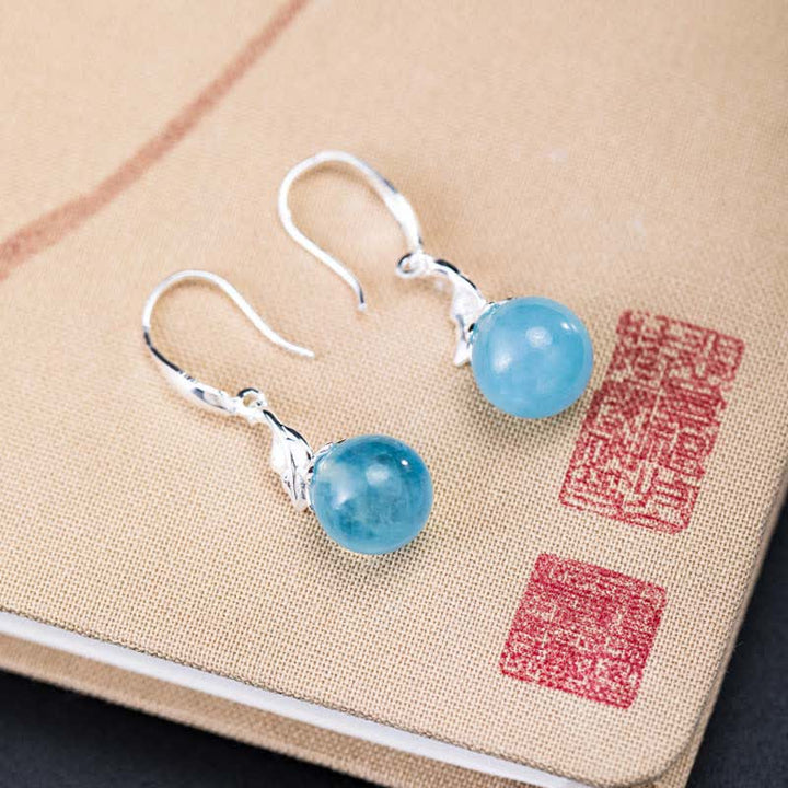 Buddha Stones 925 Sterling Silber natürliche Aquamarin Blatt Blume Frieden Ohrringe Halskette - image 3