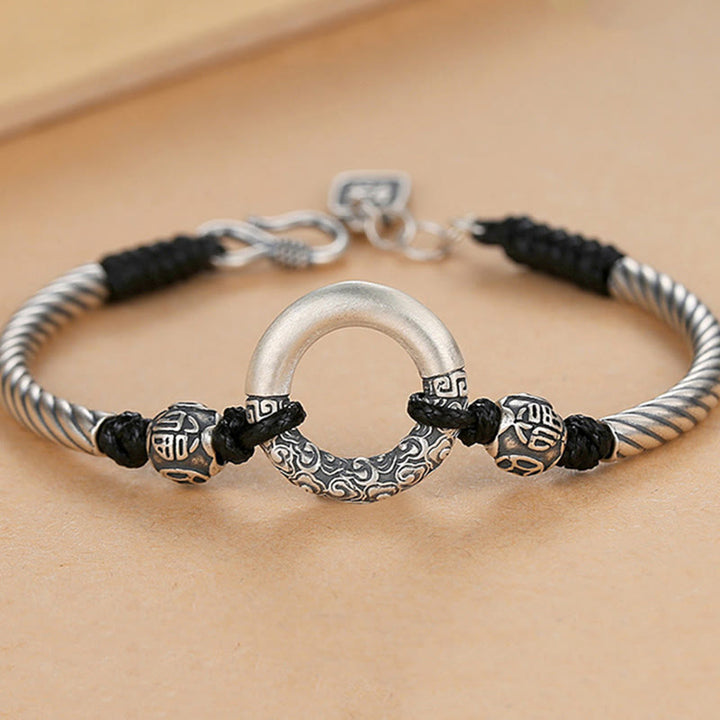 Buddha Stones 999 Sterling Silber Friedensschnalle mit Fu-Zeichen, Kupfermünze, Glückswolken-Armband - image 10