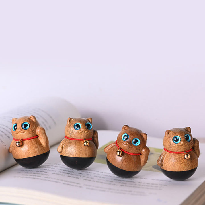 Buddha Stones Mini Glückskatze Kätzchen Phoebe Zhennan Segensdekoration aus Holz - image 9