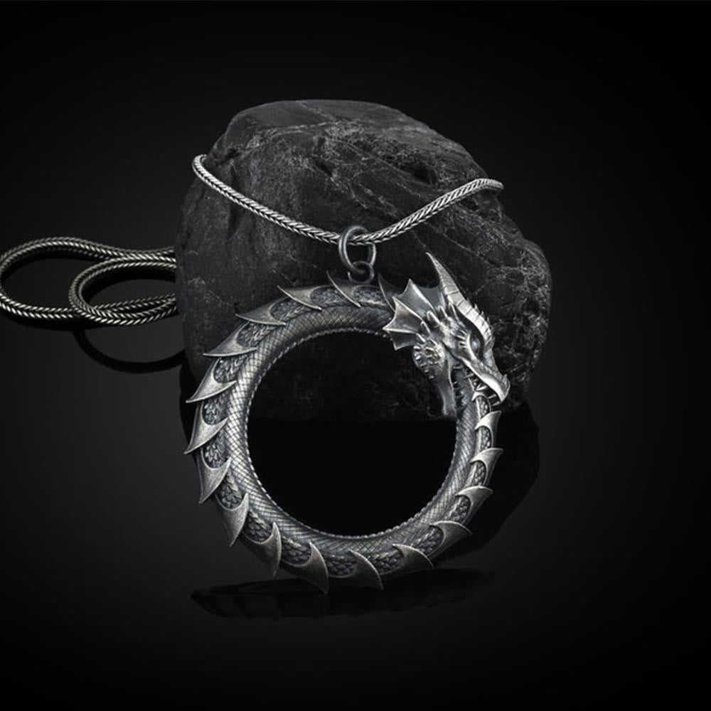 Buddha Stones reiner Drache-Schlangenschutz-Halskettenanhänger aus Zinn - Drachen Anhänger & Kiel Kette - image 1