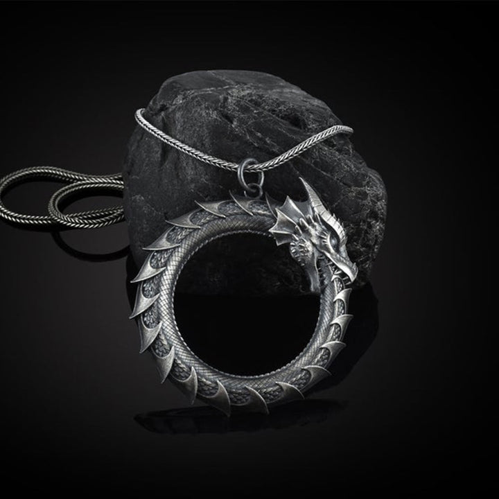 Buddha Stones reiner Drache-Schlangenschutz-Halskettenanhänger aus Zinn - Drachen Anhänger & Kiel Kette - image 1