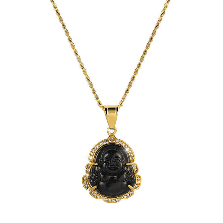 Buddha Stones 18K Gold gefüllt Lachender Buddha Jade Glück Halskette Kettenanhänger