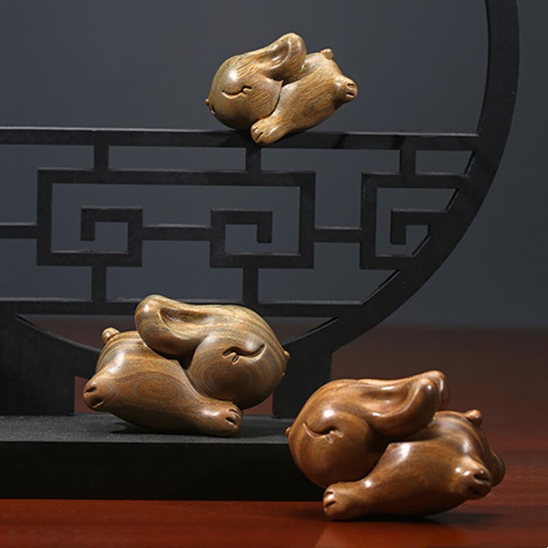 Buddha Stones Green Sandelwood Small Mini Cute Rabbit Bunny Peace Dekorationen - image 14