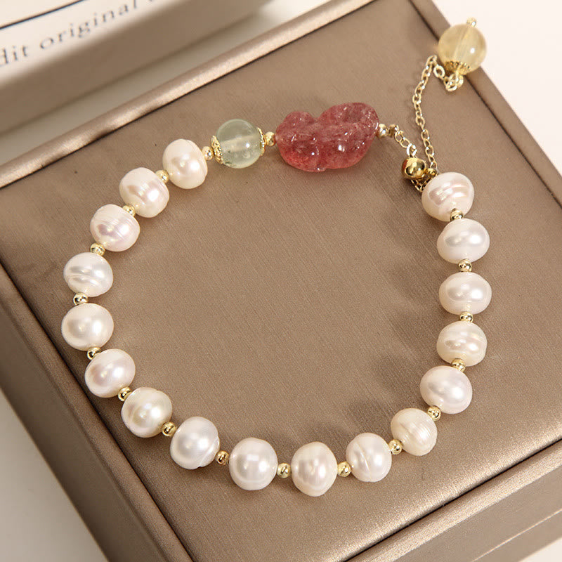 Buddha Stones Naturperlen-Erdbeerquarz-PiXiu-Optimismus-Charm-Armband - image 1