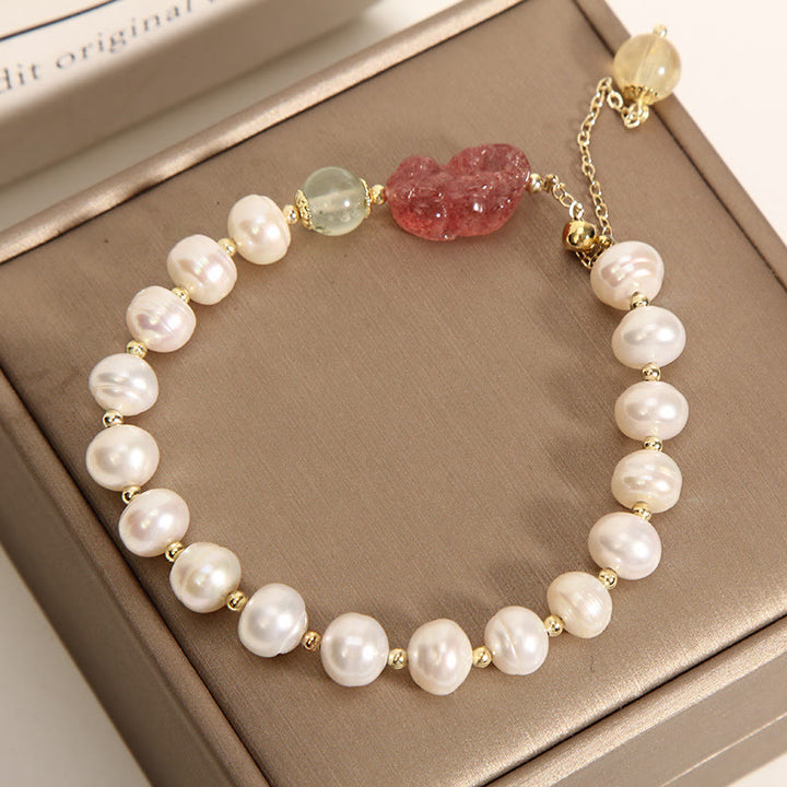 Buddha Stones Naturperlen-Erdbeerquarz-PiXiu-Optimismus-Charm-Armband - image 1