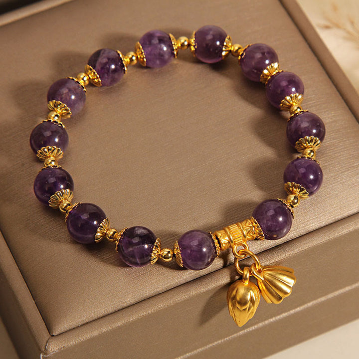 Buddha-Steine, natürliches Amethyst-Lotus-Heilarmband, spirituelles Armband