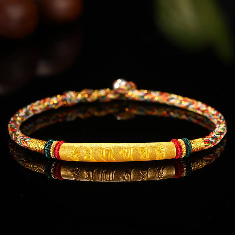 Buddha Stones, tibetisches 999-Gold, Om Mani Padme Hum, handgefertigt, achtfädig, Friedensknoten, Glück, geflochtenes Paar-Armband