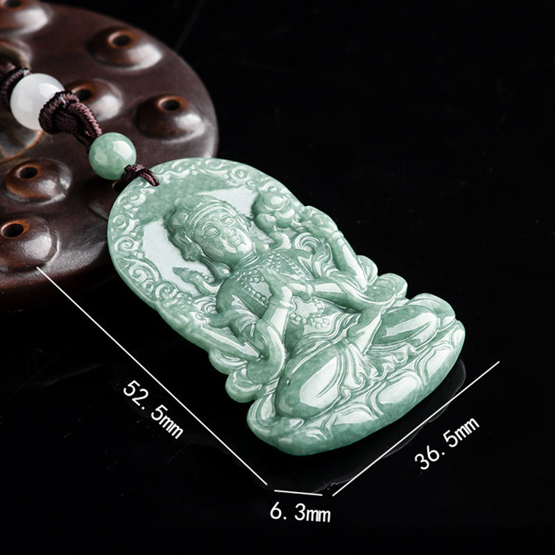 Vierarmige Avalokitesvara-Amulett-Segen-Halskette aus natürlicher Jade - image 9