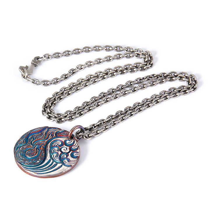 Buddha Stones 990 Sterling Silber Yin Yang Wasser- und Feuer-Balance-Halskettenanhänger - image 13
