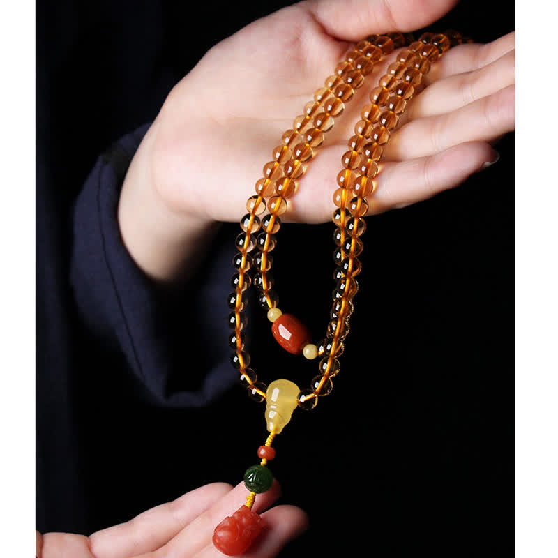 108 Mala-Perlen, natürlicher Citrin-Bernstein, Friedensschnalle, roter Achat, PiXiu-Schutz-Charm-Armband - image 24