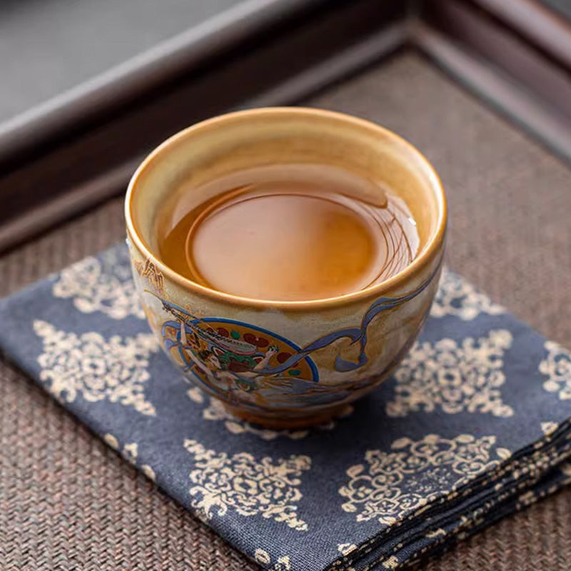 Buddha Stones Dunhuang Flying Apsaras Gaiwan Sancai Teetasse aus Keramik, Kung Fu Teetasse mit Deckel