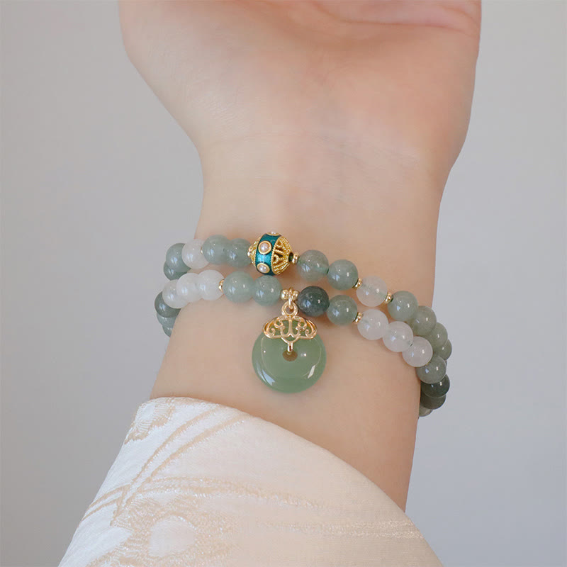 Buddha-Steine, ein- und doppellagiges Jade-Armband mit Friedensschnalle, Glücksbringer