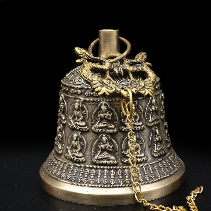 Tibetisch graviertes Buddha-Drachen-Windspiel, Glocke, Kupfer, Glück, Wanddekoration - image 1