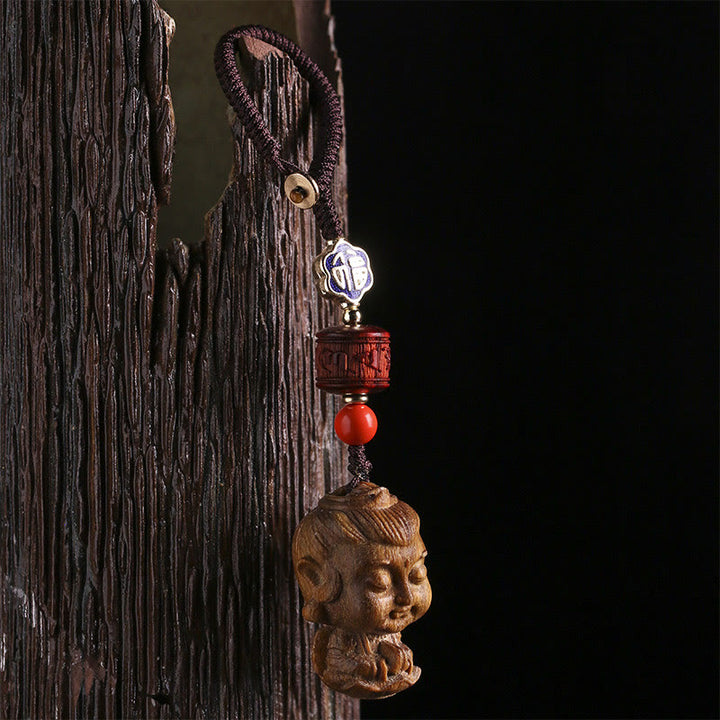 Chinesischer Tierkreiszeichen-Buddha-Schlüsselanhänger aus grünem Sandelholz Om Mani Padme Hum Frieden - image 3