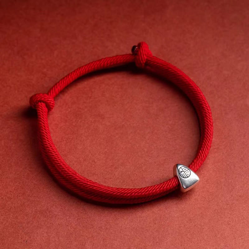 Buddha Stones 925 Sterling Silber Fu Charakter Segen handgefertigtes geflochtenes Armband - Rot - image 11