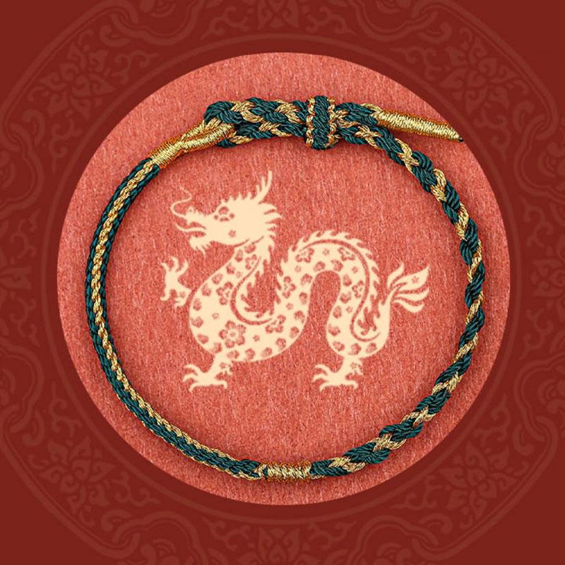 Buddha Stones Handgefertigtes chinesisches Sternzeichen-Kaninchen-Hahn-Ratte-Pferd-Drachen-Schutzgeflecht-Armband - Dunkelgrün (Handgelenkumfang 14-19 cm) - image 13