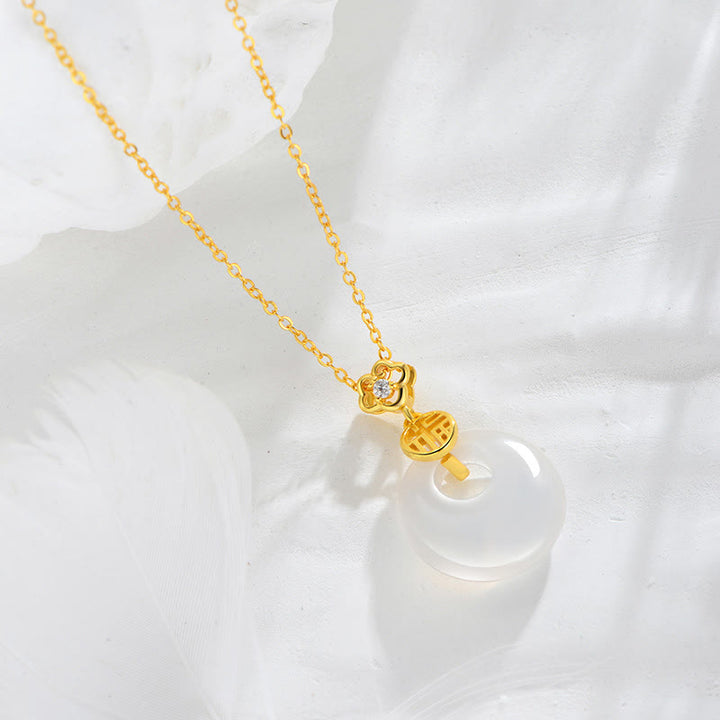 Buddha Stones 925 Sterling Silber Weißer Achat Fu Charakter Glück Halskette Anhänger - image 2