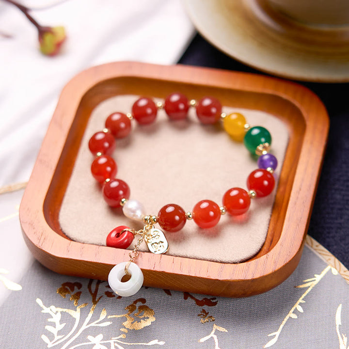 Buddha-Steine Jade Rot Achat Peace Schnalle Charm Vertrauen Armband