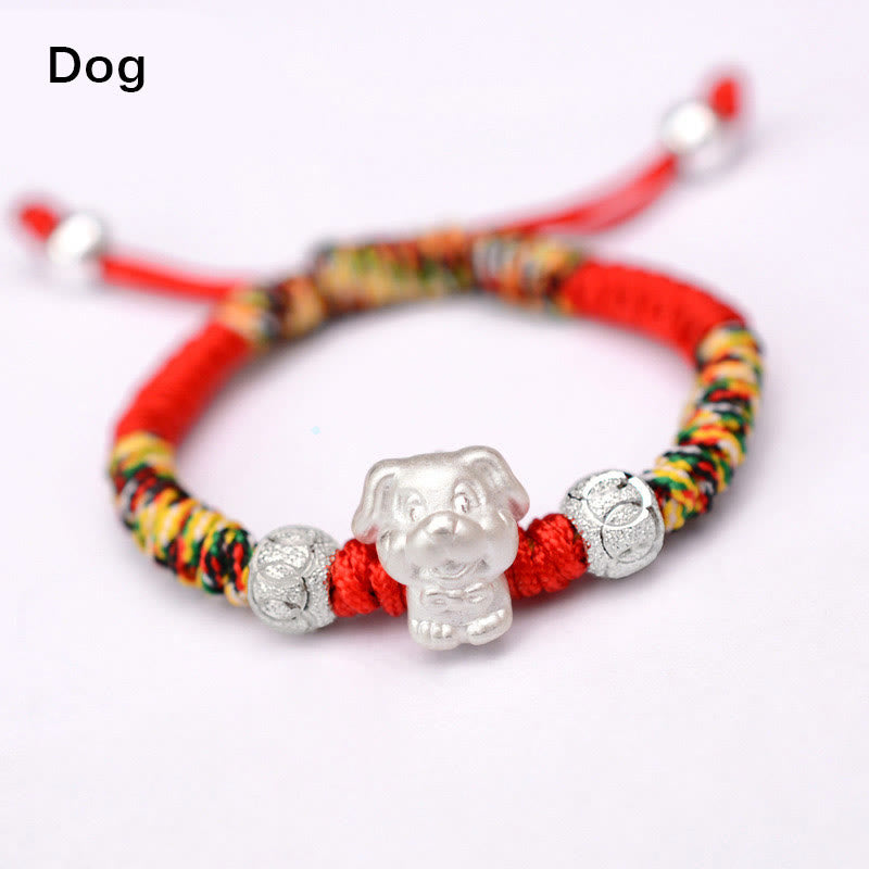 Buddha Stones 999 Sterling Silber Chinesisches Sternzeichen Rotes Seil Glück Handgefertigtes Kinderarmband - Hund-farbenes Seil (Armbandgröße 12+4cm) - image 24