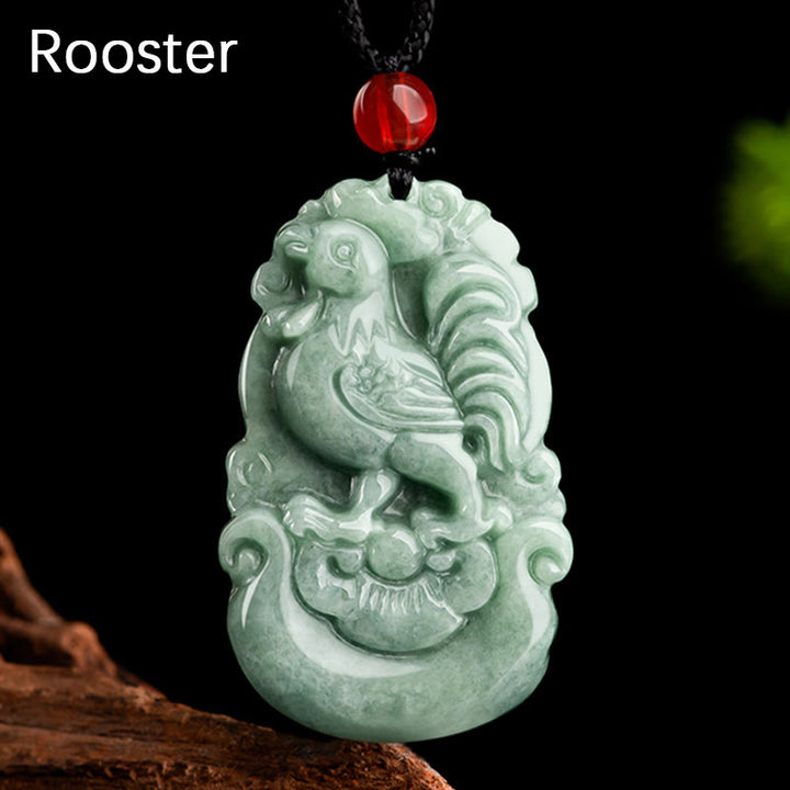 Halskette mit Buddha Stonesn, natürlicher grüner Jade, 12 chinesische Sternzeichen, Glück, Wohlstand - Hahn - image 22