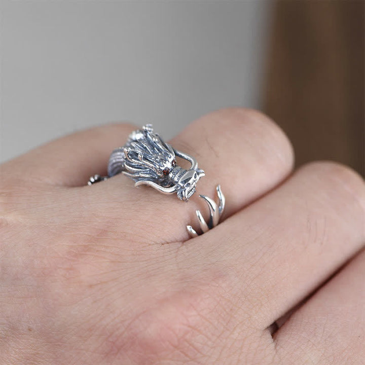 925 Sterling Silber Drachen-Glücksschutzring - image 2