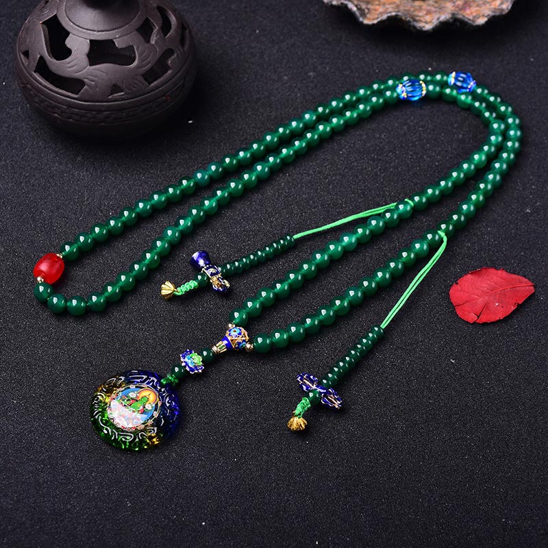 108 Mala-Perlen, natürlicher grüner Achat, Bodhisattva, grüne Tara-Manifestation, Charm-Armband - image 3