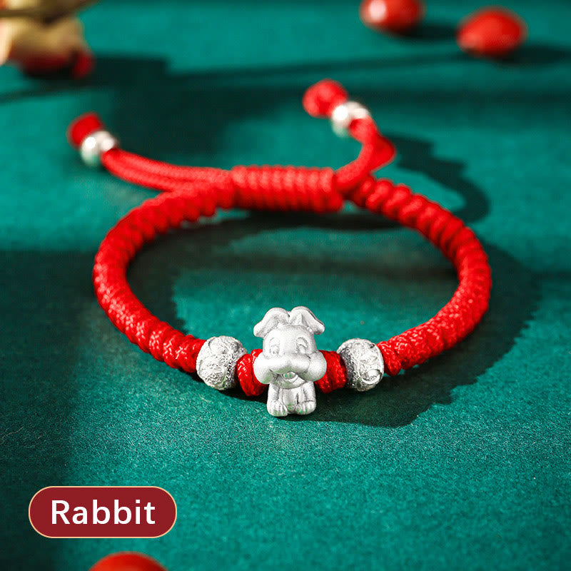 Buddha Stones 999 Sterling Silber Chinesisches Sternzeichen Rotes Seil Glück Handgefertigtes Kinderarmband - Hase (Armbandgröße 12+4cm) - image 14