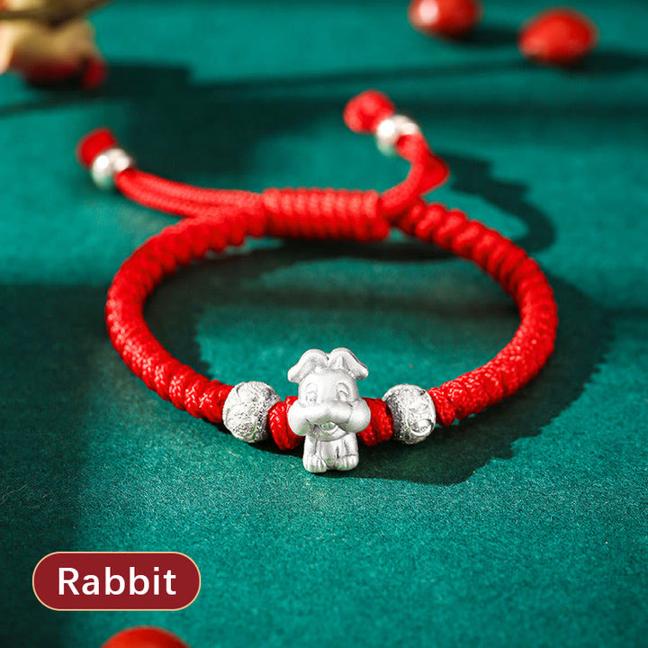 Buddha Stones 999 Sterling Silber Chinesisches Sternzeichen Rotes Seil Glück Handgefertigtes Kinderarmband - Hase (Armbandgröße 12+4cm) - image 14