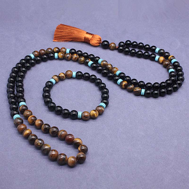 Buddha Stones, tibetischer schwarzer Onyx, friedliches Mala-Set