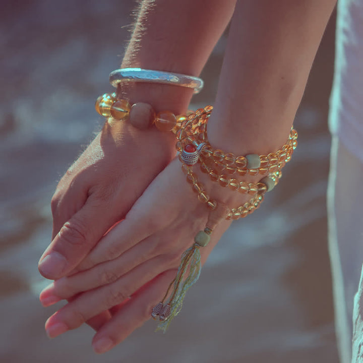 108 Mala Perlen 925 Sterling Silber Citrin Sandelholz Türkis Schutz Wohlstandsarmband - image 1