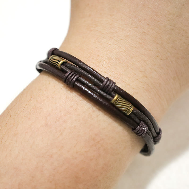 Buddha Stones Vintage Lederarmband, braunes Seil, mehrlagiges Armband - image 5