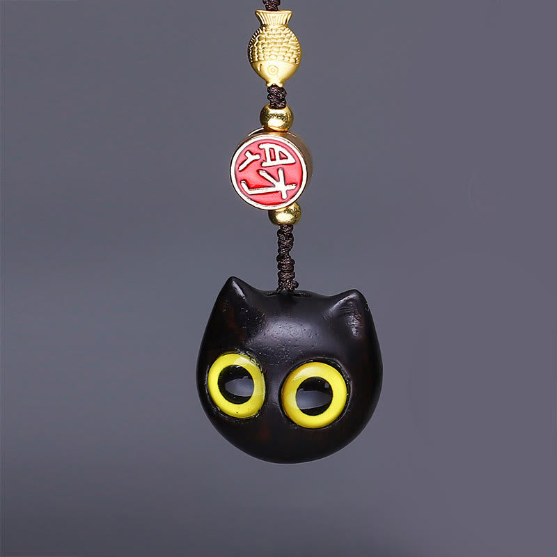 Buddha Stones Thuja Sutchuenensis Grünes Sandelholz Buchsbaum Mini Niedliches Tier Kaninchen Katze Hirsch Wal Wohlstand Telefon Hängende Dekorationen - Rotes Sandelholz, gelbe Augen, Katze - image 4