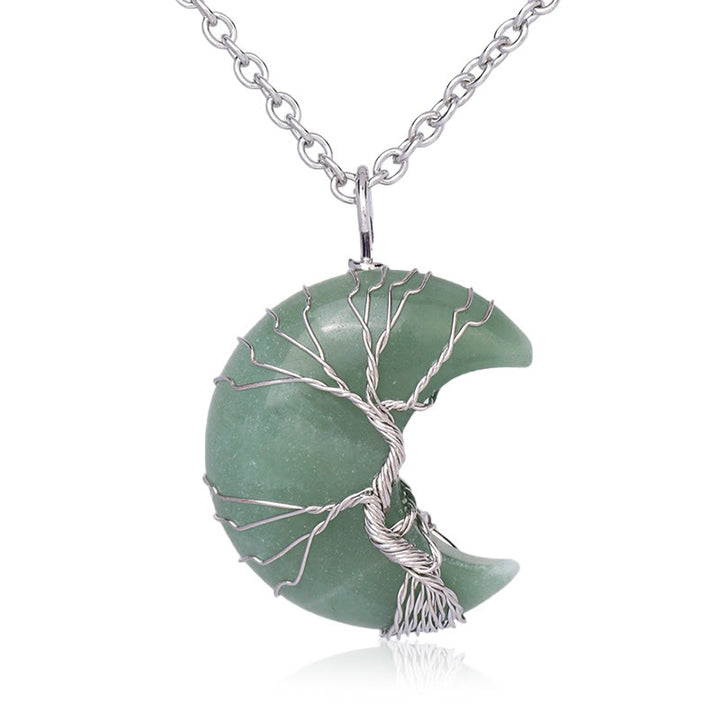 Buddha Stones, natürlicher Quarzkristall, Mond, Baum des Lebens, heilende Energie, Halsketten-Anhänger - Grüner Aventurin - image 5
