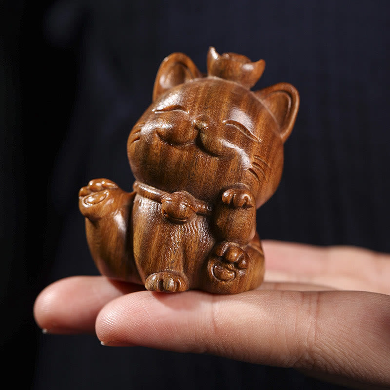 Buddha Stones Mini grüner Sandelholzbarren, glückliche Katze, geschnitzte Friedens-Schreibtischdekoration - image 9