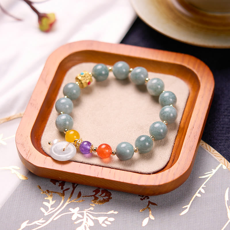 Buddha-Steine Jade Rot Achat Peace Schnalle Charm Vertrauen Armband