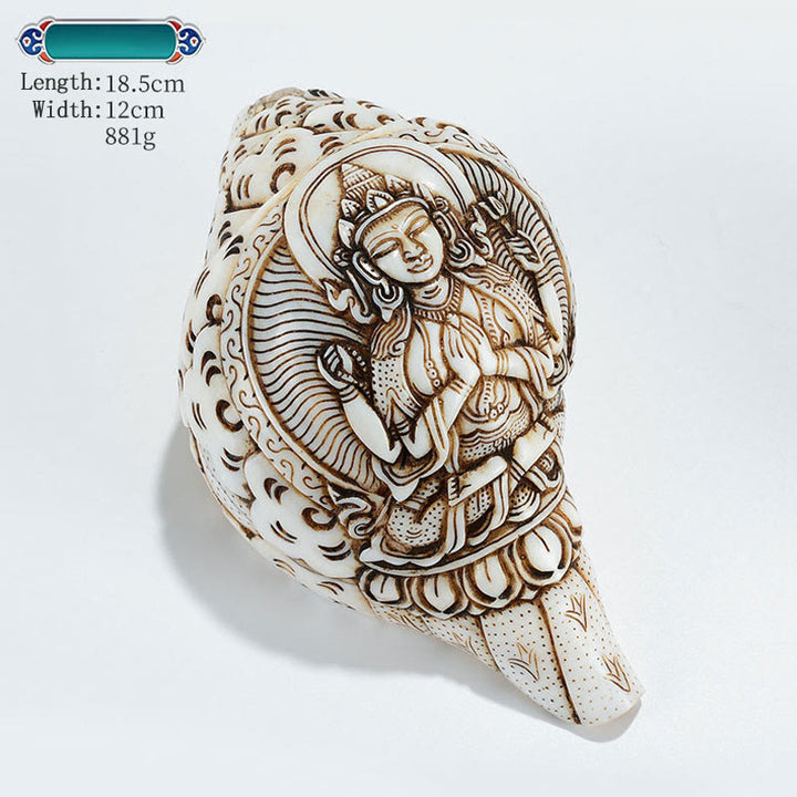 Tibetische handgemachte gravierte Shankha Buddha Avalokitesvara Conch Shell Reichtum Dekoration - Vierarmiger Avalokiteshvara 18,5 x 12 cm - image 29