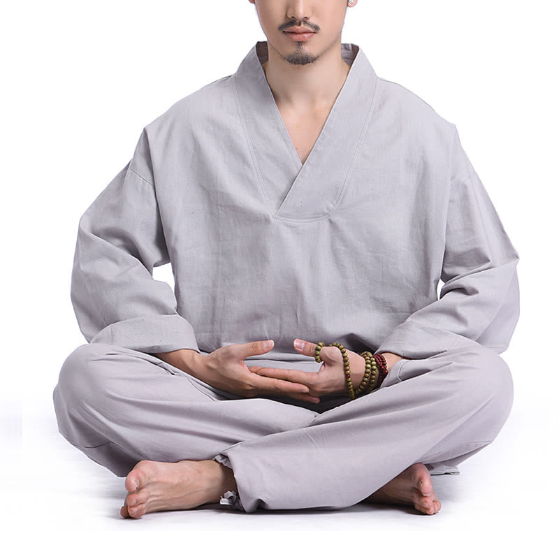 Buddha Stones, Meditation, Gebet, V-Ausschnitt, Design, Baumwollleinen, spirituelle Zen-Praxis, Yoga-Kleidung, Herren-Set - Grau - US/ UK/AU44，EU54 (3XL) - image 10