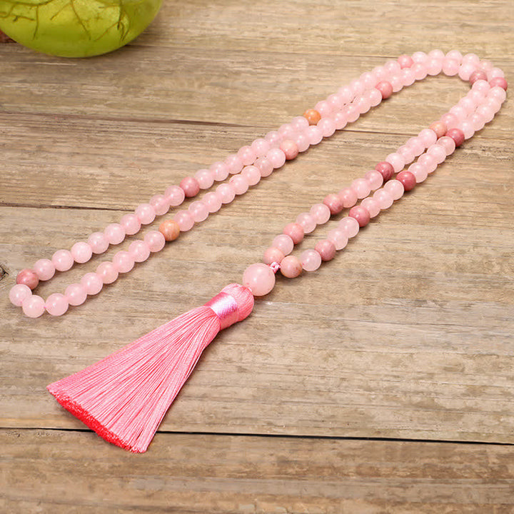 108 Mala-Perlen, rosa Kristall-Liebesquasten-Armband - image 8