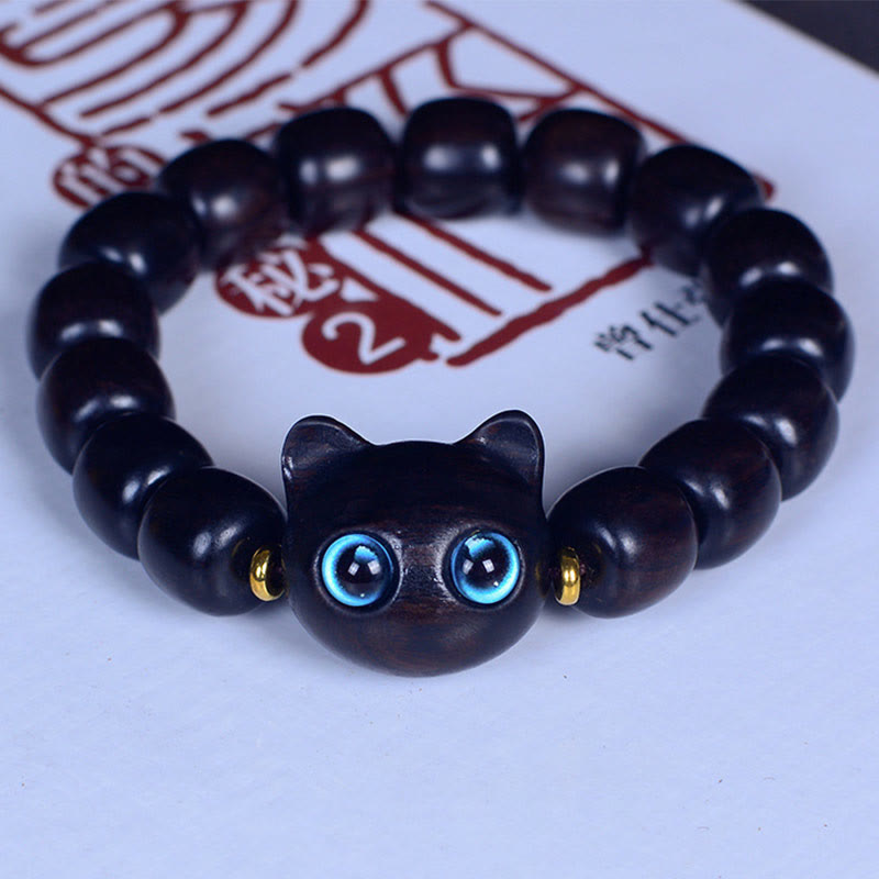 Buddha Stones, Ebenholz, Liuli-Glas, hübsches Katzen-Peace-Balance-Armband - Ebenholz 12 x 11 mm x 15 Perlen (Handgelenkumfang 14–16 cm) - image 16